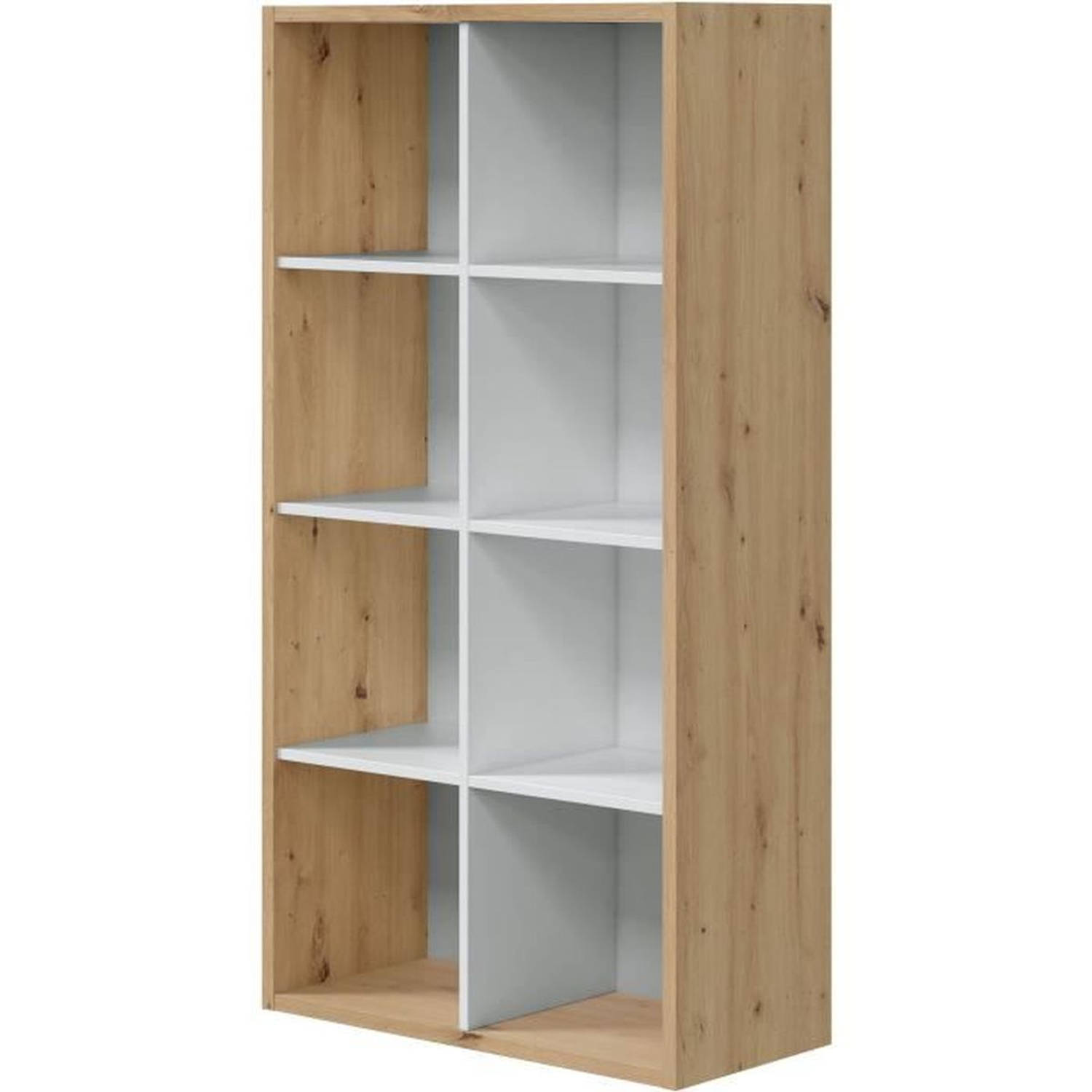 NOA Plank Boekenkast Wit en eikenhout 8 vakken 137x71,5x33 cm