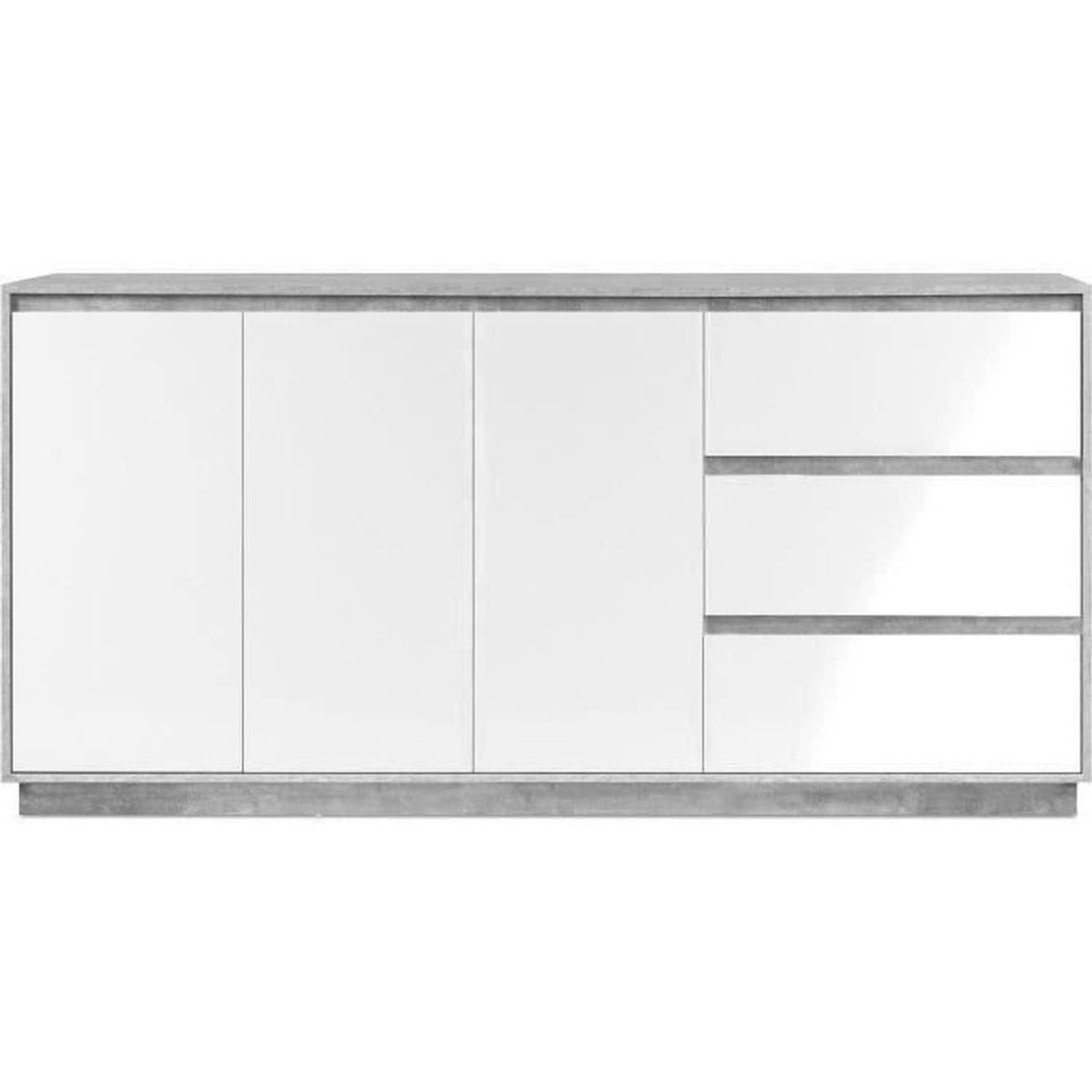 Phoenix 51A dressoir - Structuurbeton decor / glanzend wit - Spaanplaat - 3 deuren/planken/laden - 178 x 88 x 40 cm