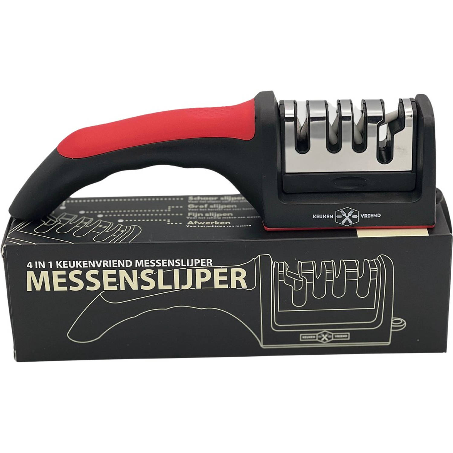 Keukenvriend - Messenslijper - 4in1 Professionele Messenslijper – Doortrekslijper – Anti Slip – Schaarslijper - Keuken messenslijper - Scherpe messen