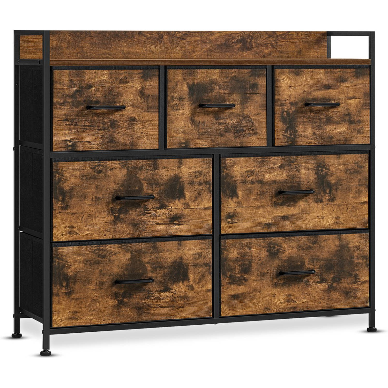 O'DADDY® Opbergkast - Ladekast - Industrieel - 7 Laden - Ladenkast - Kast - 28,5 x 98 x 85 cm - Vintage Bruin/Zwart