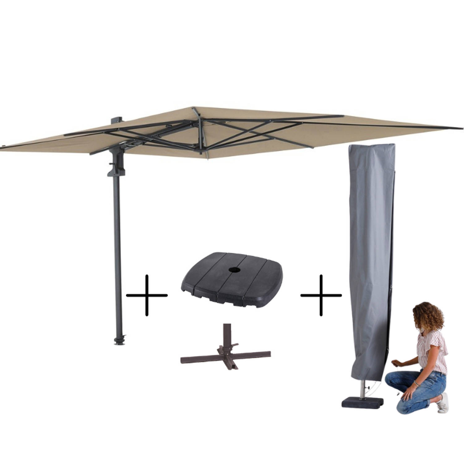 MEGA COMBI DEAL! Madison Parasol Saint-Tropez ecru + voet + hoes