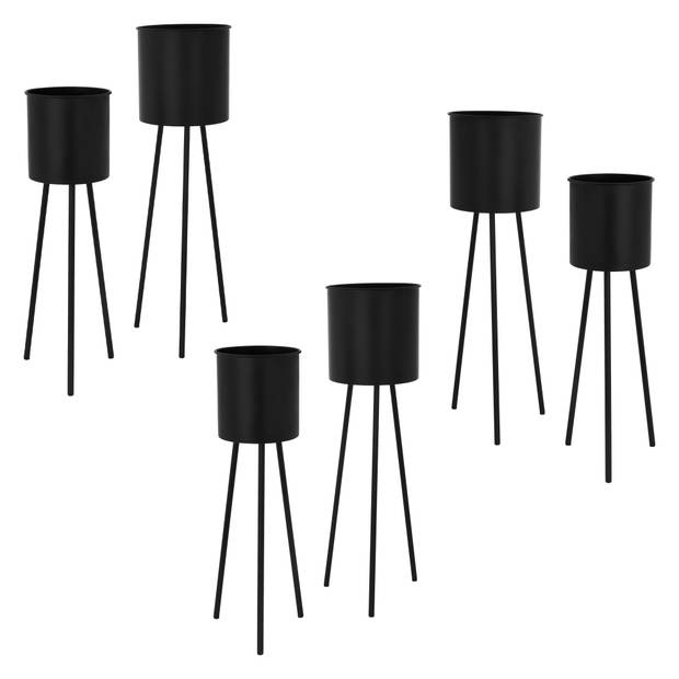 ML-Design bloemenstandaard set van 6, zwart, 22x22,5x66 cm/23x26x79 cm, gemaakt van staal, metalen frame