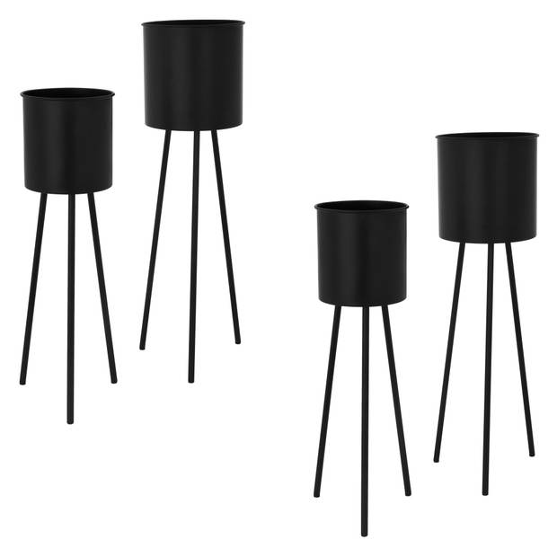 ML-Design bloemenstandaard set van 4, zwart, 22x22,5x66 cm/23x26x79 cm, gemaakt van staal, metalen frame