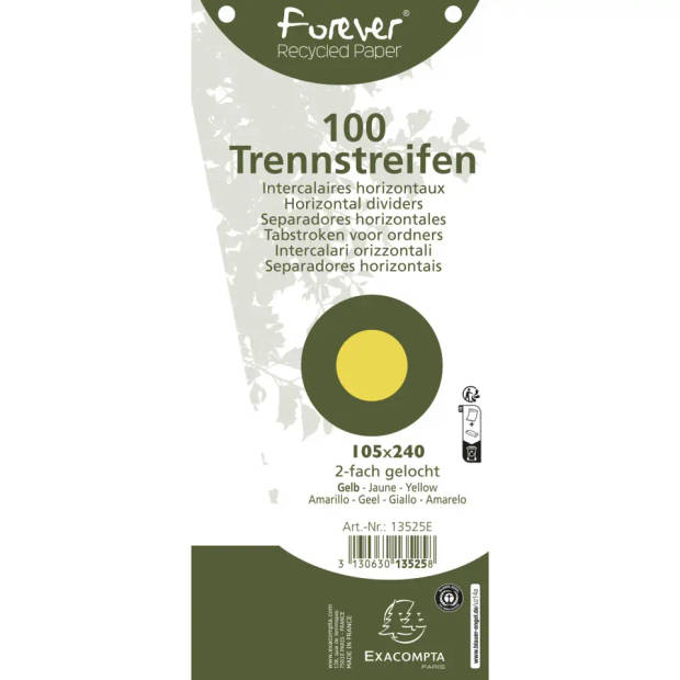 Exacompta Scheidingsstroken trapezium 180 g/m², gerecycleerd, met perforatie, geel (pak 100 stuks)