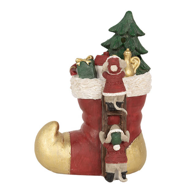 Clayre & Eef Kerstdecoratie met LED-verlichting Laars 14x10x19 cm Rood Kunststof Muis Rood