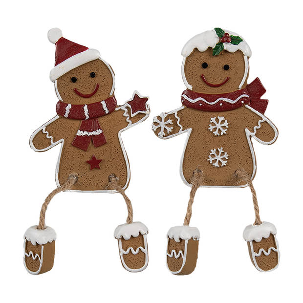 Clayre & Eef Kerstdecoratie Gingerbread man 7x2x13/ 6x2x12 cm Bruin Kunststof Bruin