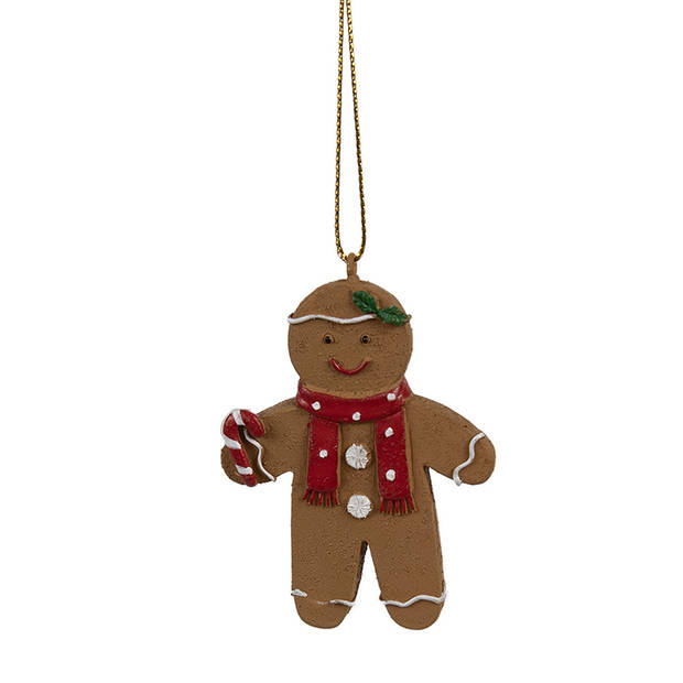 Clayre & Eef Kersthanger Gingerbread man 5x1x7 cm Bruin Kunststof Kerstboomversiering Bruin Kerstboomversiering