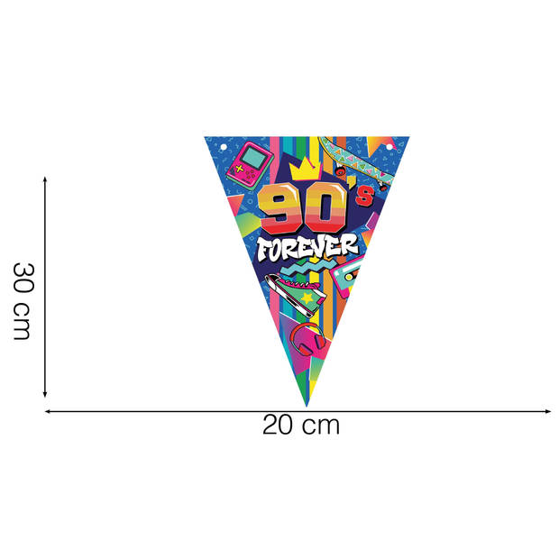 Fiestas Guirca Vlaggenlijn slinger met Nineties print - 300 cm - karton - Jaren 90/Nineties thema - Vlaggenlijnen