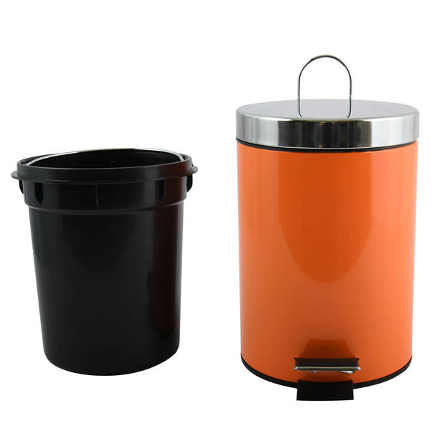 MSV Prullenbak/pedaalemmer - metaal - oranje - 3 liter - 17 x 25 cm - Badkamer/toilet - Pedaalemmers