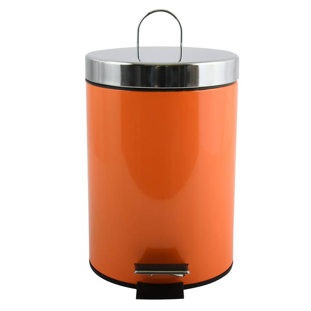 MSV Prullenbak/pedaalemmer - metaal - oranje - 3 liter - 17 x 25 cm - Badkamer/toilet - Pedaalemmers