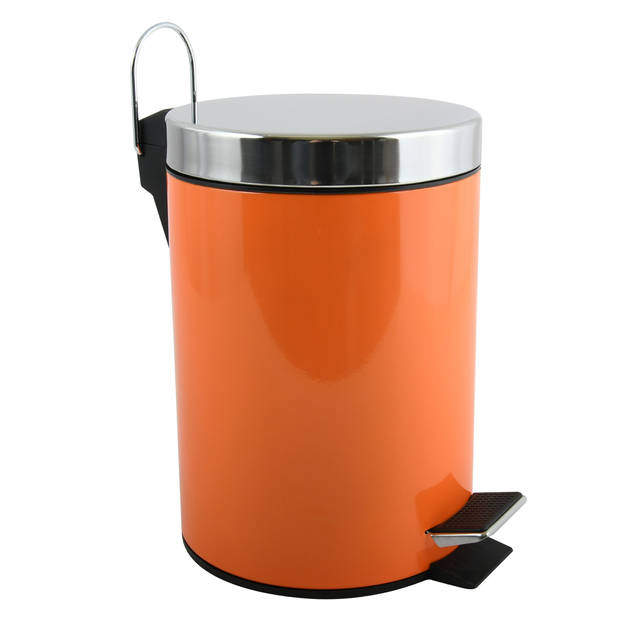 MSV Prullenbak/pedaalemmer - metaal - oranje - 3 liter - 17 x 25 cm - Badkamer/toilet - Pedaalemmers