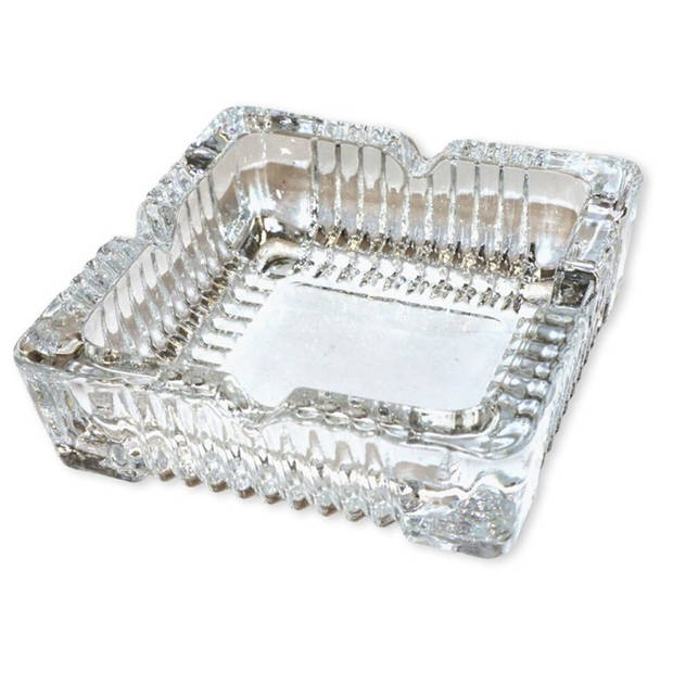 Concorde Vierkante glazen transparante asbak - 10 x 10 x 4 cm - binnen/buiten - Asbakken