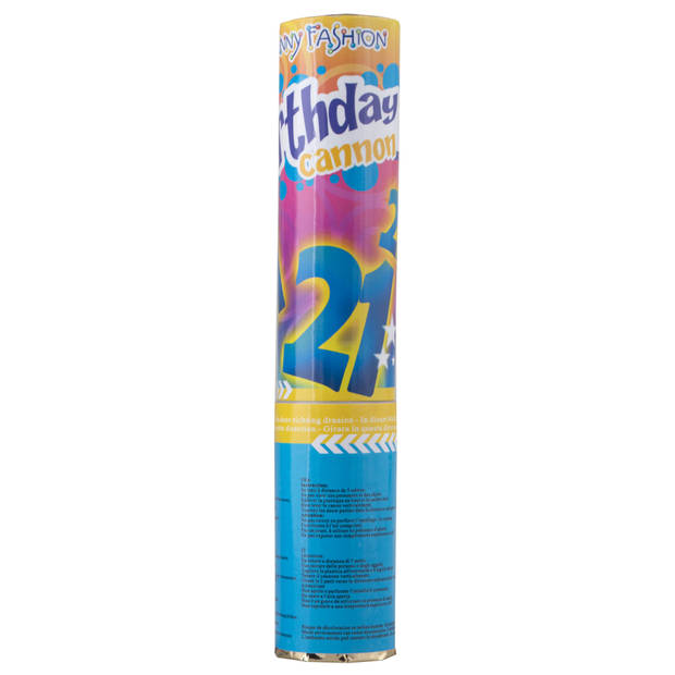 Funny Fashion confetti shooter/kanon - verjaardag 21 jaar - papier - multi kleuren - 20 cm - Confetti
