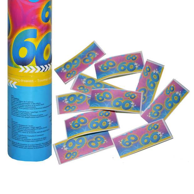 Funny Fashion confetti shooter/kanon - verjaardag 60 jaar - papier - multi kleuren - 20 cm - Confetti