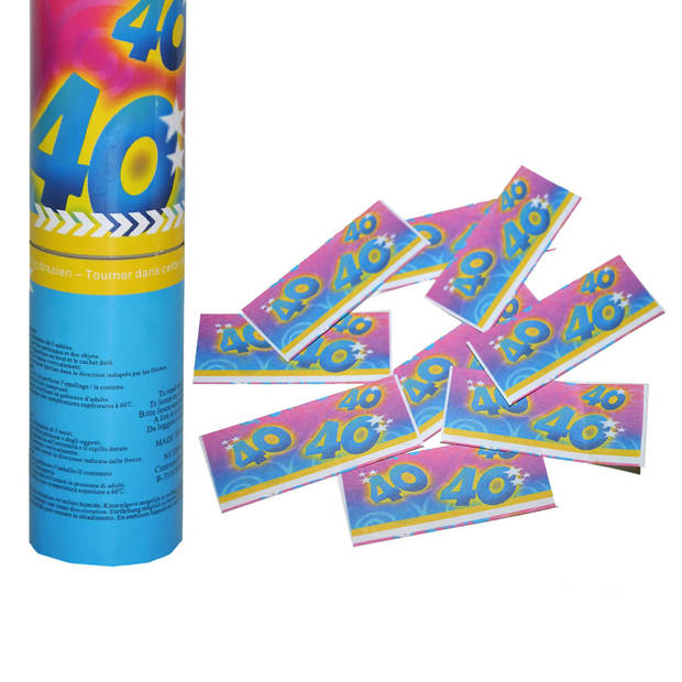 Funny Fashion confetti shooter/kanon - verjaardag 40 jaar - papier - multi kleuren - 20 cm - Confetti