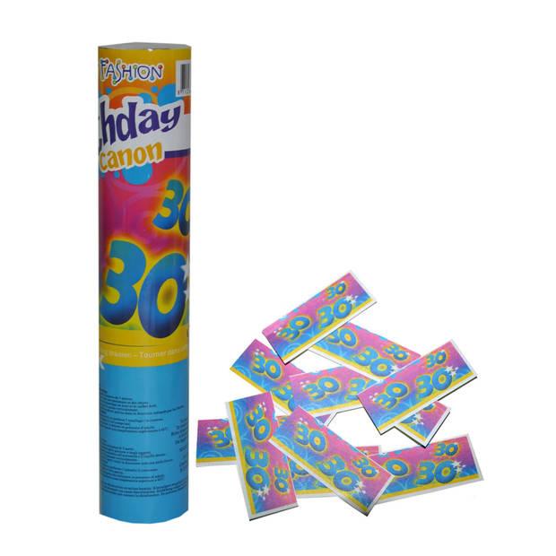 Funny Fashion confetti shooter/kanon - verjaardag 30 jaar - papier - multi kleuren - 20 cm - Confetti