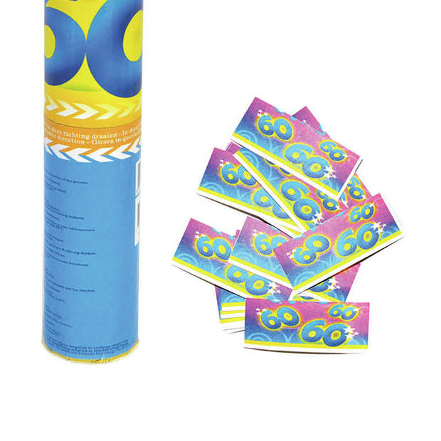 Funny Fashion confetti shooter/kanon - verjaardag 60 jaar - papier - multi kleuren - 40 cm - Confetti