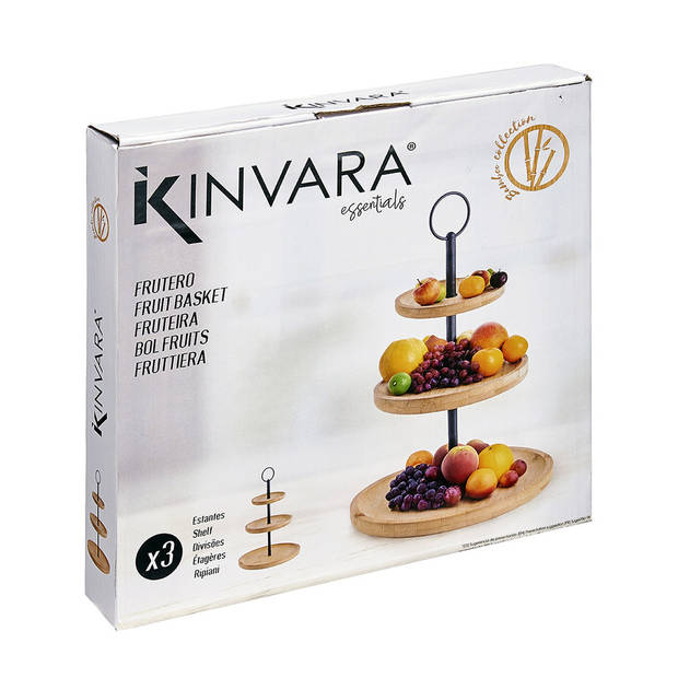 Kinvara Design Serveerplank 3 laags - D25 cm - bamboe/metaal - kaasplankje - etagiere - Serveerplanken