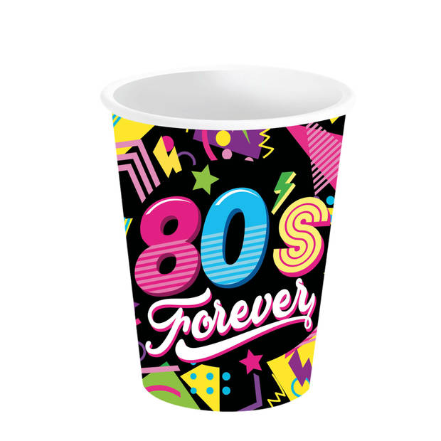 Fiestas Guirca Foute 80s party feestbekertjes - 6x - karton - 240 ml - Jaren 80 thema feestversiering - Feestbekertjes