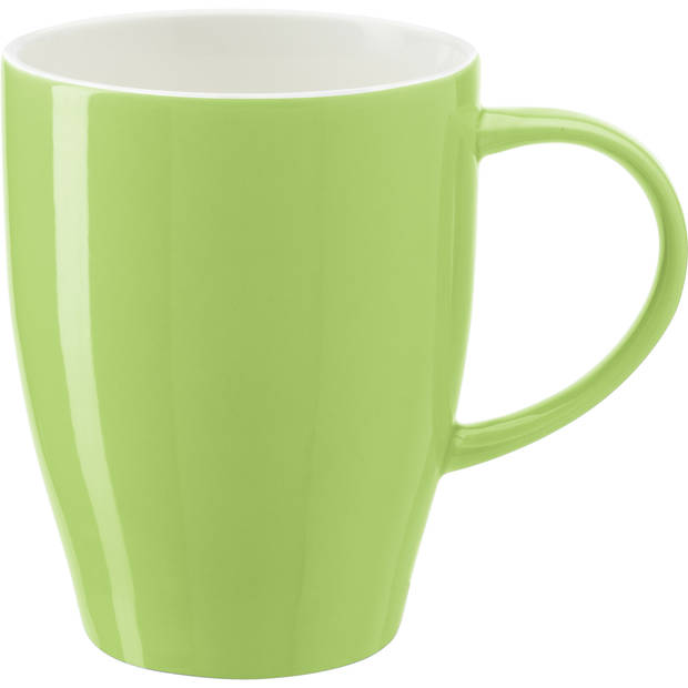 Bellatio Design Koffie mokken/bekers Paris - 1x - porselein - met oor - lime groen - 350 ml - Bekers