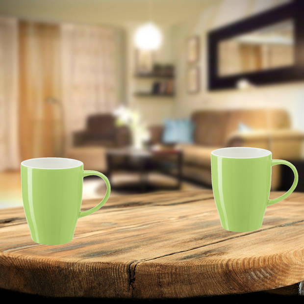 Bellatio Design Koffie mokken/bekers Paris - 1x - porselein - met oor - lime groen - 350 ml - Bekers