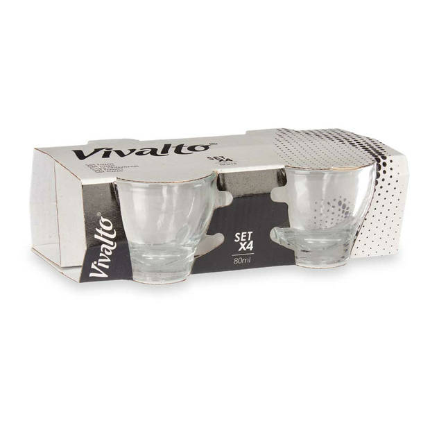 Vivalto Design Espresso koffie glazen met oor - set 4x stuks - transparant glas - 80 ml - Koffie- en theeglazen