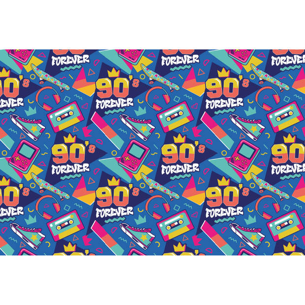 Fiestas Guirca Feest tafelkleed foute 90s party - 137 x 274 cm - papier - Jaren 90 thema feest versiering - Feesttafelkl