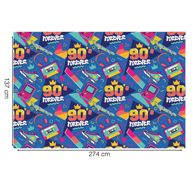 Fiestas Guirca Feest tafelkleed foute 90s party - 137 x 274 cm - papier - Jaren 90 thema feest versiering - Feesttafelkl