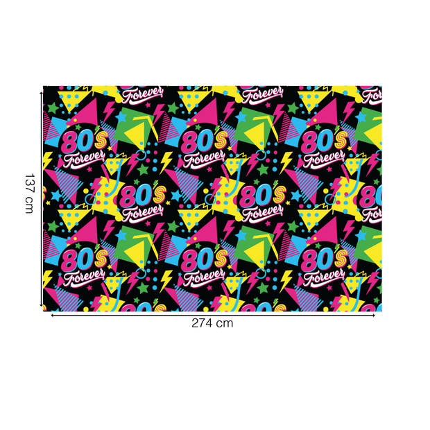 Fiestas Guirca Feest tafelkleed foute 80s party - 137 x 274 cm - papier - Jaren 80 thema feest versiering - Feesttafelkl