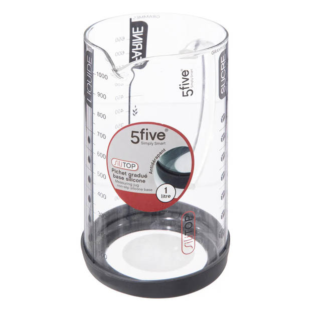 5Five Keuken maatbeker/mengbeker - glas - transparant - 1000 ml - Maatbekers