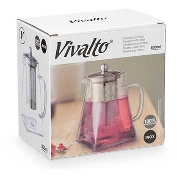 Vivalto Design Theepot - 800 ml - glas - transparant - deksel/handvat/infuser - Theepotten