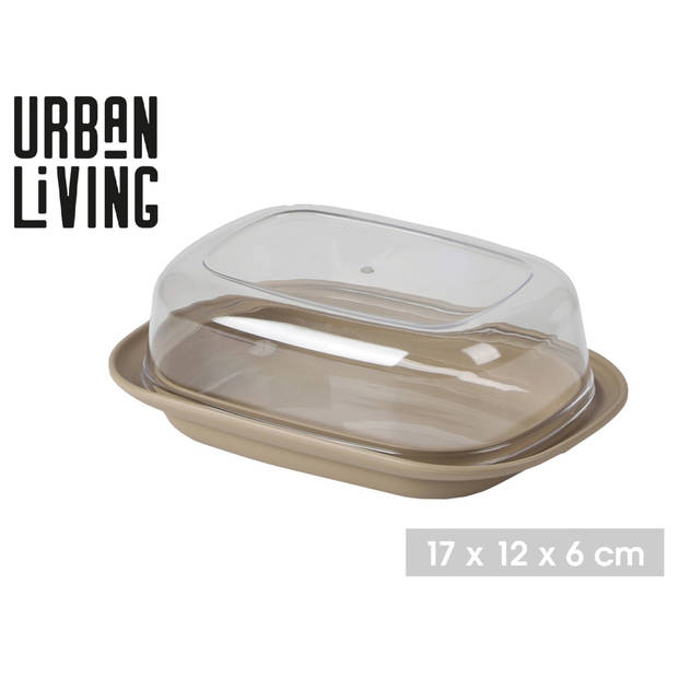 Urban Living Botervloot met deksel - beige/transparant - kunststof - 17 x 12 x 6 cm - Botervloten
