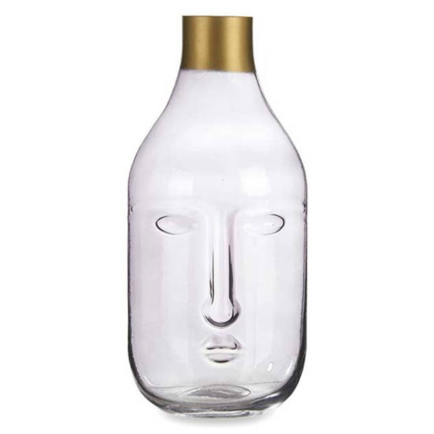 Giftdecor Bloemenvaas Crystal Face - luxe deco glas - grijs transparant - D11 x H24 cm - gouden top - Vazen