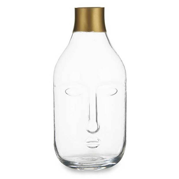 Giftdecor Bloemenvaas Crystal Face - luxe deco glas - helder transparant - D11 x H24 cm - gouden top - Vazen