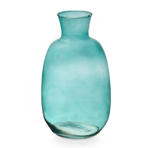 Giftdecor Bloemenvaas Crystal - luxe deco glas - blauw transparant - D21 x H36 cm - ovale bol vaas - Vazen