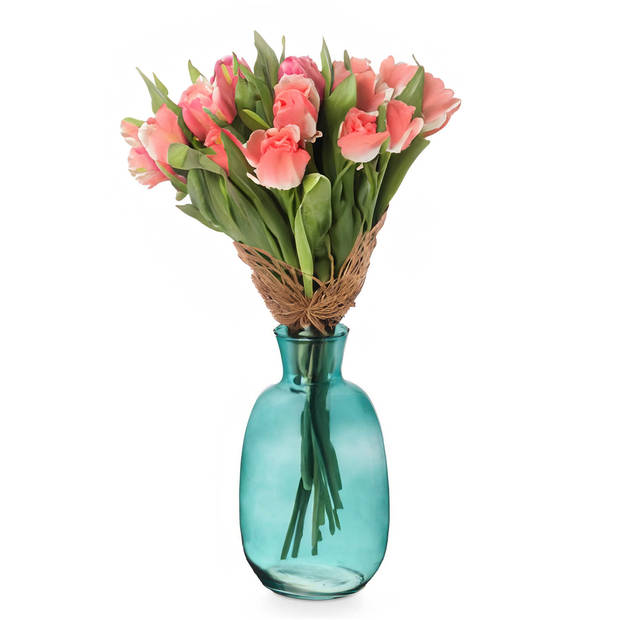 Giftdecor Bloemenvaas Crystal - luxe deco glas - blauw transparant - D21 x H36 cm - ovale bol vaas - Vazen