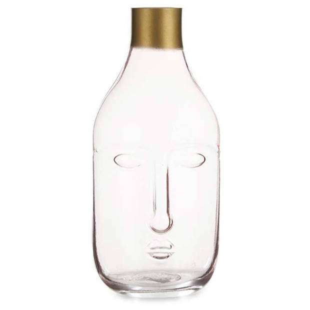 Giftdecor Bloemenvaas Crystal Face - luxe deco glas - roze transparant - D11 x H24 cm - gouden top - Vazen