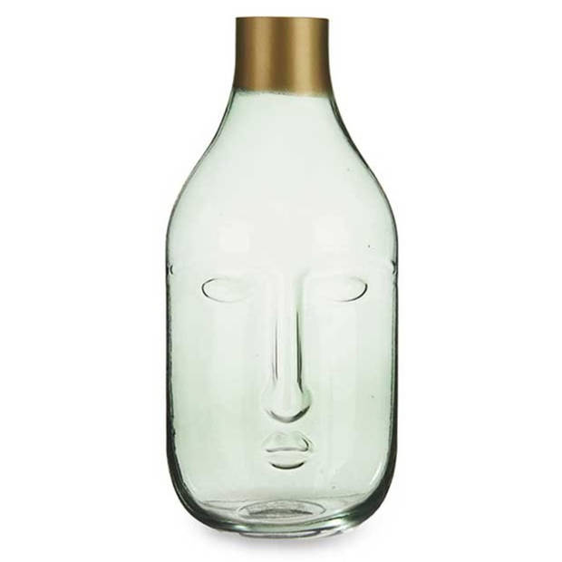 Giftdecor Bloemenvaas Crystal Face - luxe deco glas - groen transparant - D11 x H24 cm - gouden top - Vazen