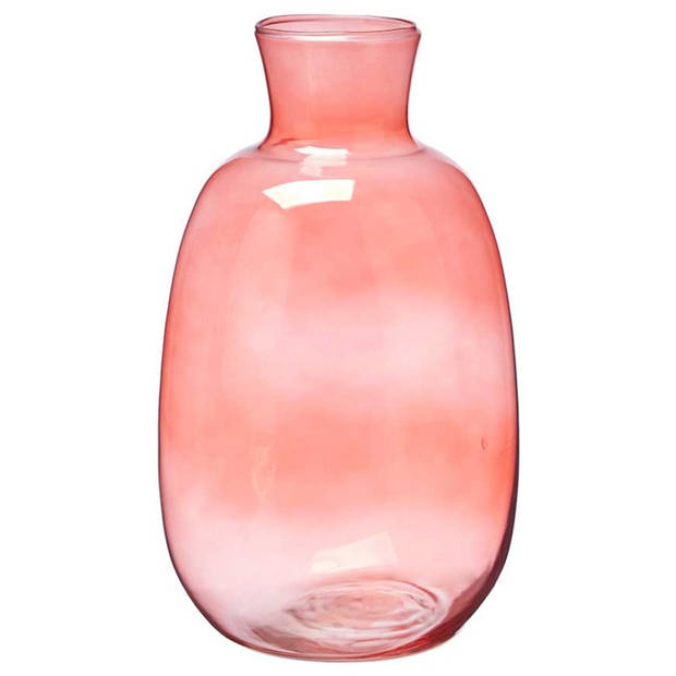 Giftdecor Bloemenvaas Crystal - luxe deco glas - rood transparant - D21 x H36 cm - ovale bol vaas - Vazen