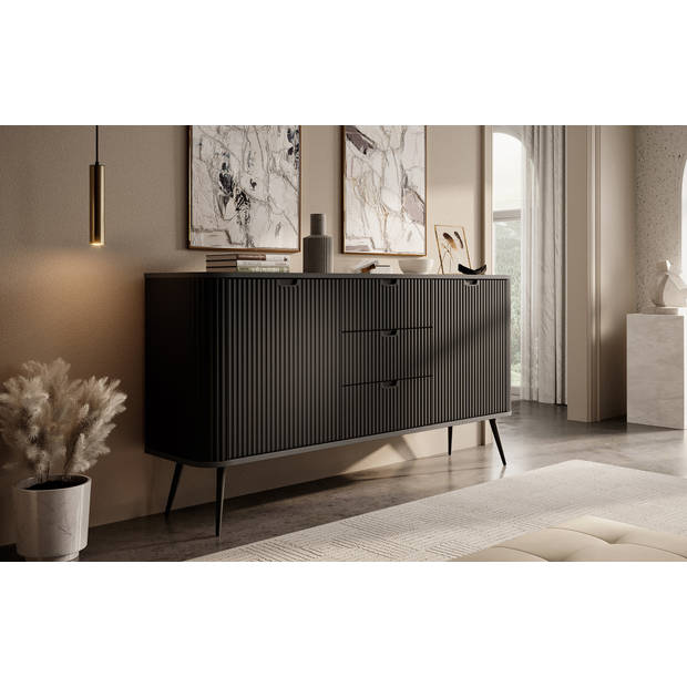 Meubella Dressoir Zakari - Zwart - 168 cm