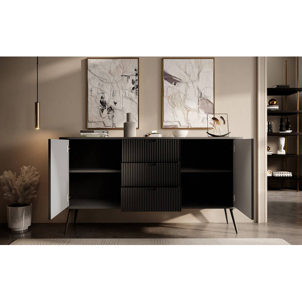 Meubella Dressoir Zakari - Zwart - 168 cm