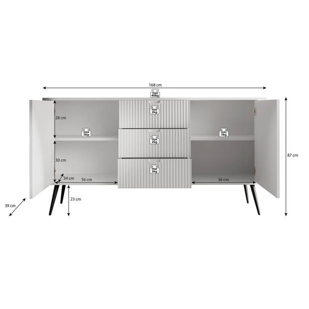 Meubella Dressoir Zakari - Zwart - 168 cm