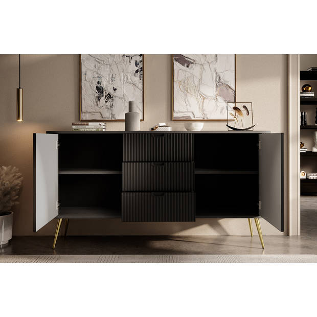 Meubella Dressoir Zakari 2 - Zwart - 168 cm