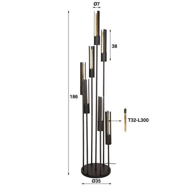 Hoyz Collection - Vloerlamp 7L Getrapt Tube - Artic Zwart