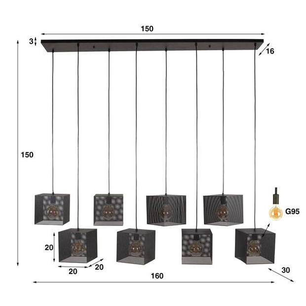 Hoyz Collection - Hanglamp 8L Block Mesh - Artic Zwart