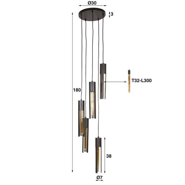 Hoyz Collection - Hanglamp 5L Getrapt Tube - Artic Zwart