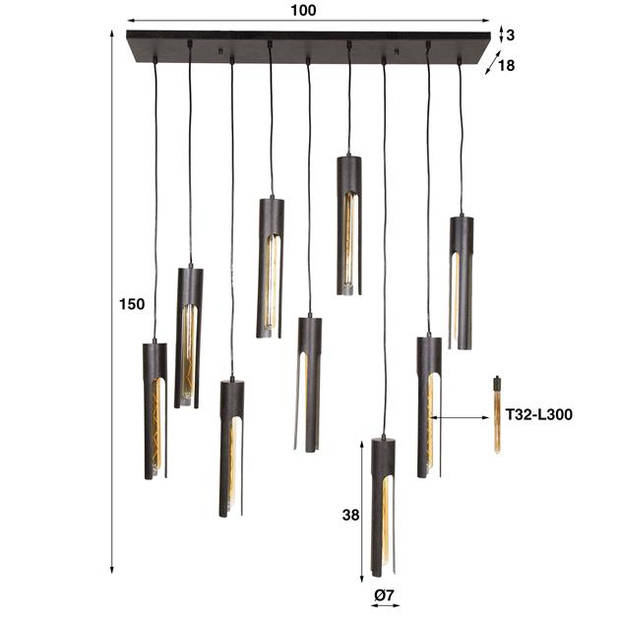 Hoyz Collection - Hanglamp 5+4 Tube - Artic Zwart