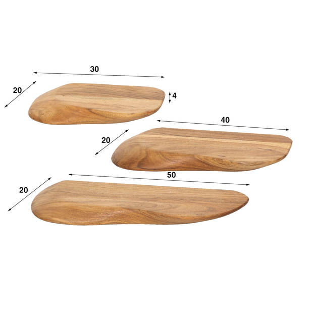 Hoyz Collection - Wandschap Organic 60cm - Massief Acacia Naturel - Set van 3