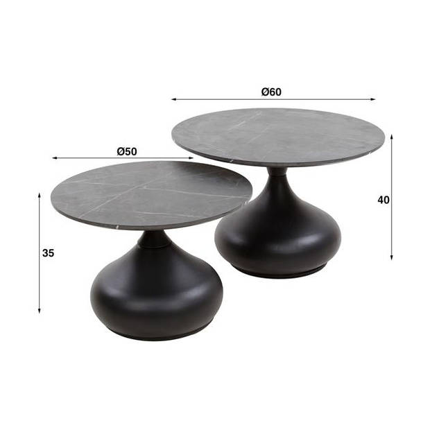 Hoyz Collection - Salontafel Drop Shape - 3D Zwart Bruin - Set van 2