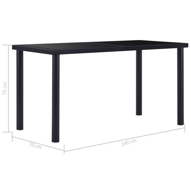 vidaXL Eettafel 140x70x75 cm gehard glas zwart